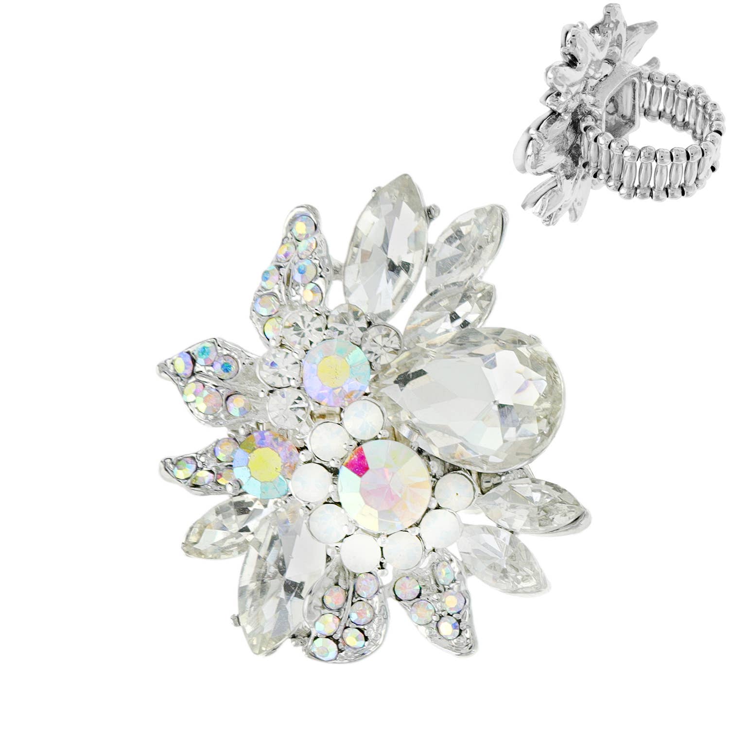 SP Sophia Collection - Wholesale Cocktail/Statement Ring - Vintage Crystal Gemstone Floral Stretch Ring6