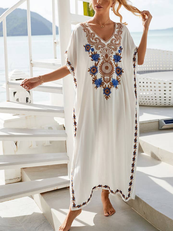 Wholesalesir - Wholesale Swim Cover Up - Women's - Embroidered Beach Long Cover Up2