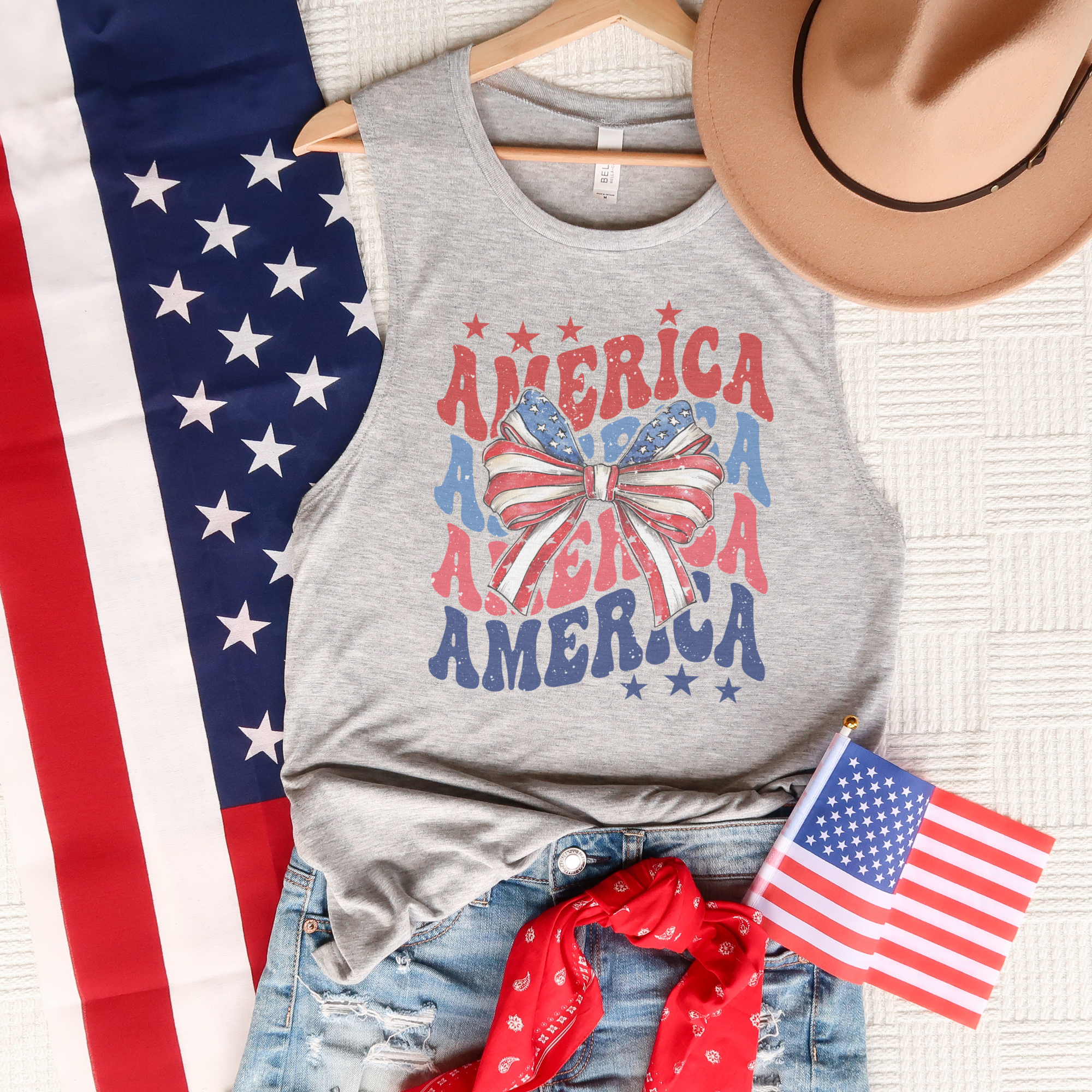 Trendznmore - Modern Graphic Apparel - Wholesale Tank Top - Women's - Coquette America Stacked Patriotic BC Muscle Tank Top2