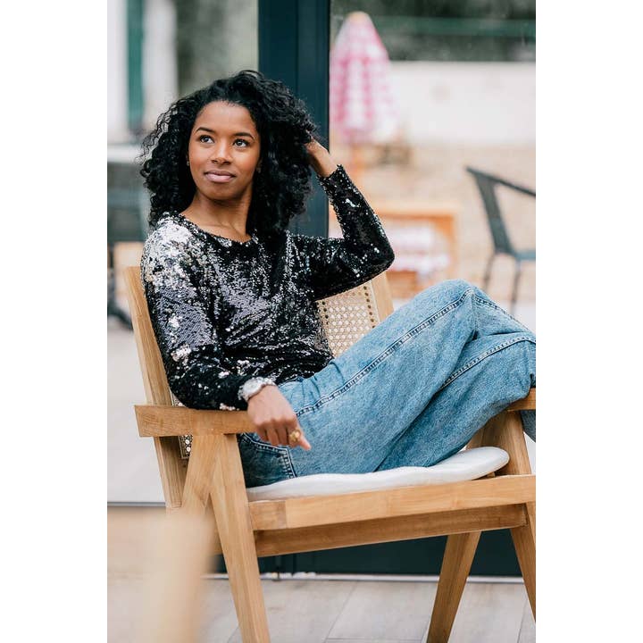 Black Night Fever Mama Sequin Nursing Top for wholesale on Faire4