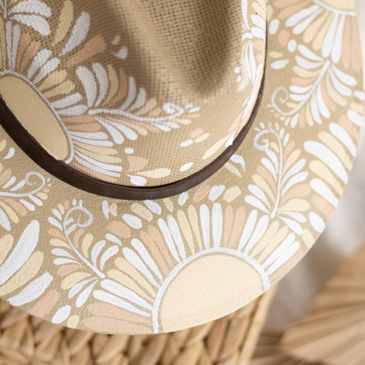 Origin Mexico - Wholesale Straw Hat - Women's - Jimena Hand Painted Mexican/Western Hat - Tan & White