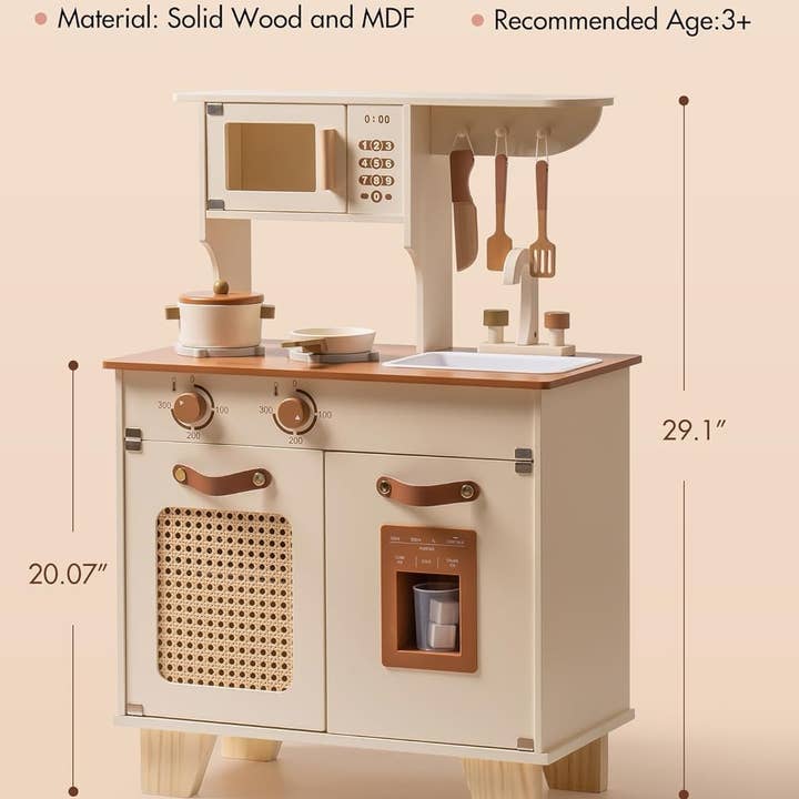 Robud & Mewoofun Official Store - Wholesale Toy Set - Kids - Robud Large Vintage Wooden Play Kitchen for Toddlers 3+12