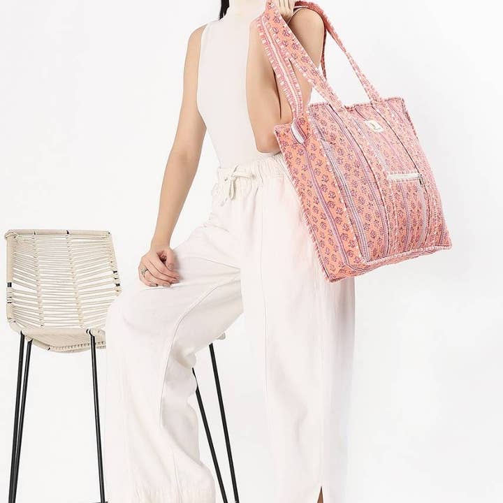 Hi Handmade - Wholesale Tote bag – Women's - Cotton Tote Bag With Zip - Petal Peach8