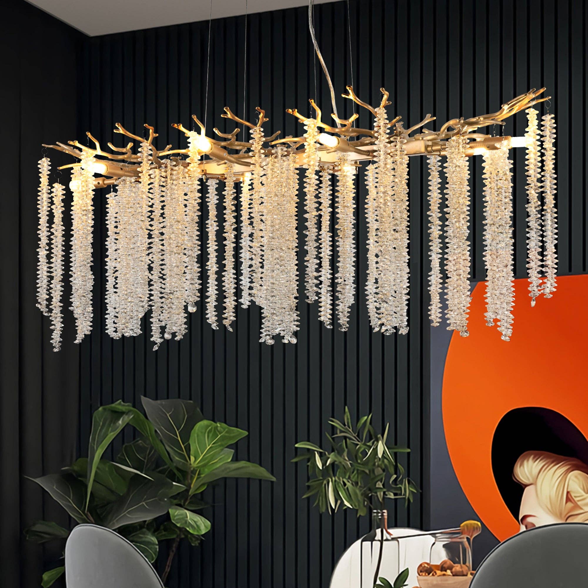 39F Inc. - Wholesale Chandelier/Hanging Light - 39"Modern Golden Pendant Light ＆ Cascading Crystal Strands5