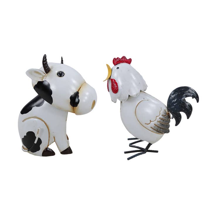 Alpine Corporation - Wholesale Decorative Figurine - Metal Cow & Rooster Bobble Head Decor-Asst'd Tray Pack of 4