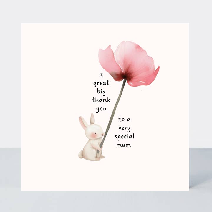 Dankeschön für die besondere Mama – niedliche Karte mit Häschen und Blume für den Großhandel von Petimo