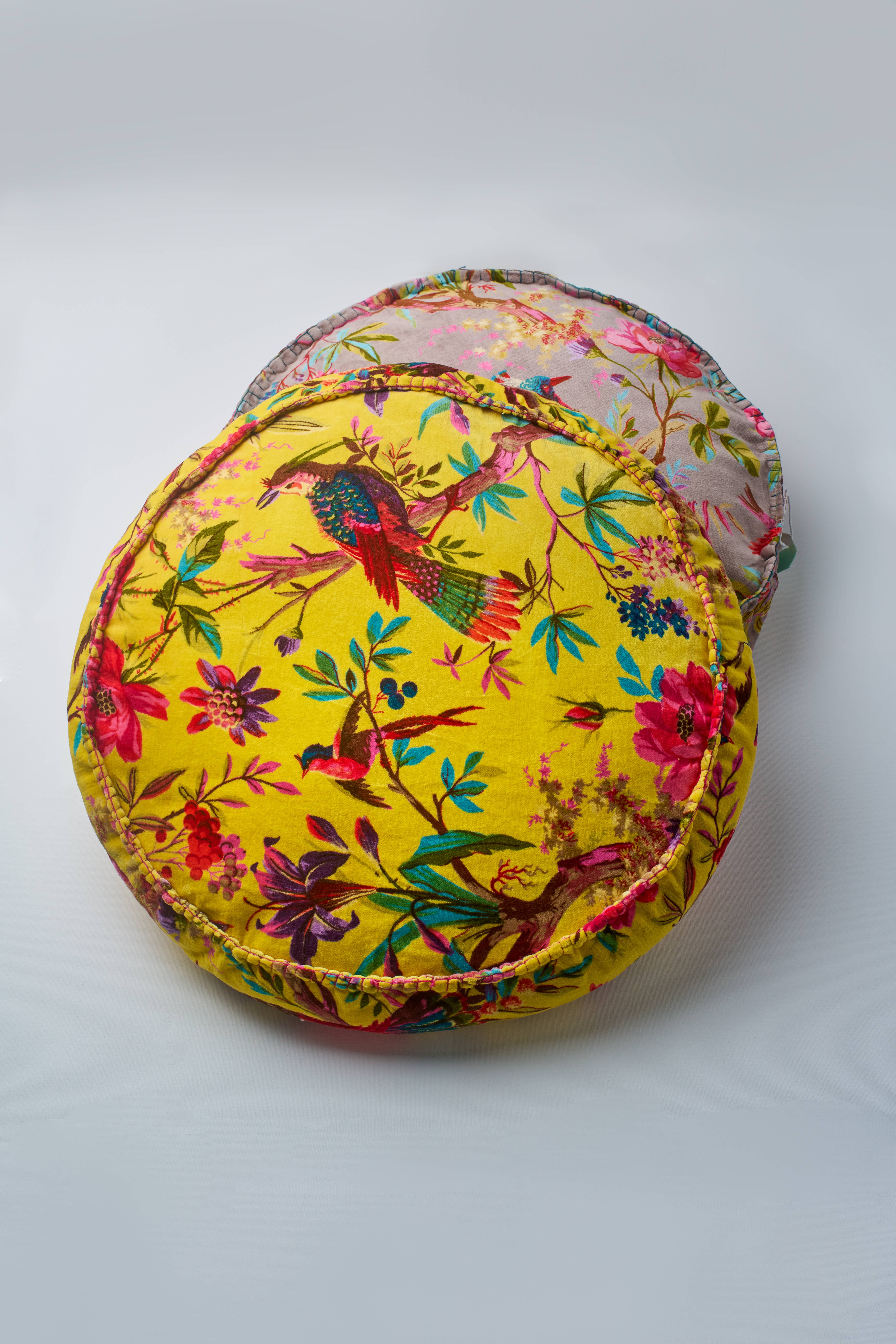 Atolia Designs - Vente Coussins de chaise - Coussin rond Paoletti Paradise avec rembourrage - Jaune4