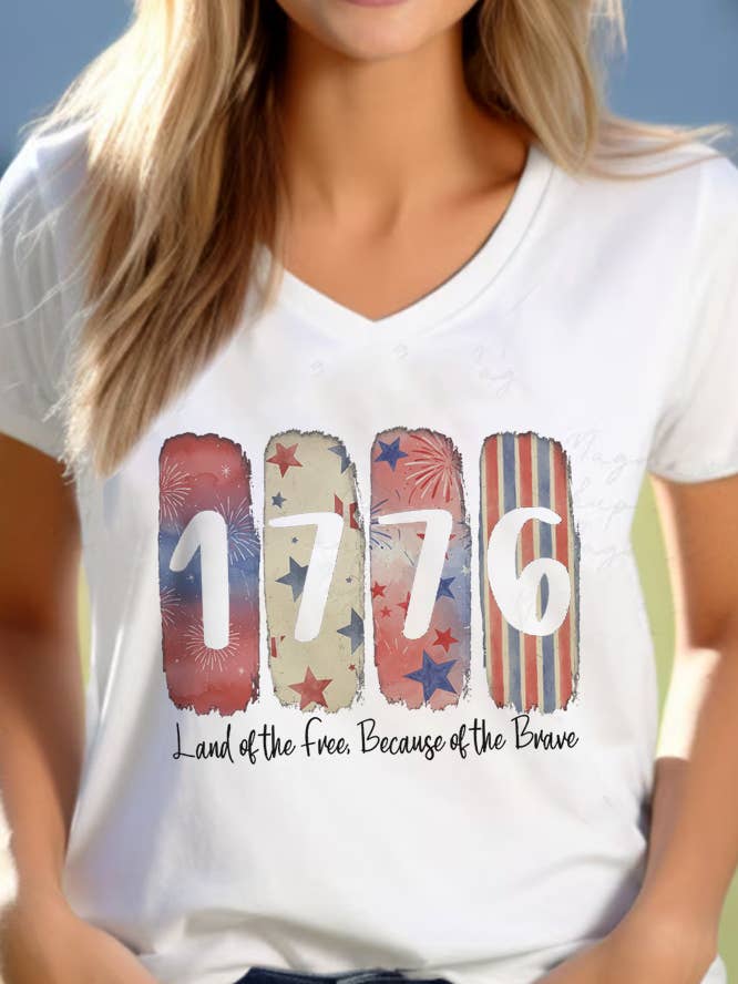 1776 Penseelstreken Unisex V-hals T-shirt voor wholesale door Top Avenue