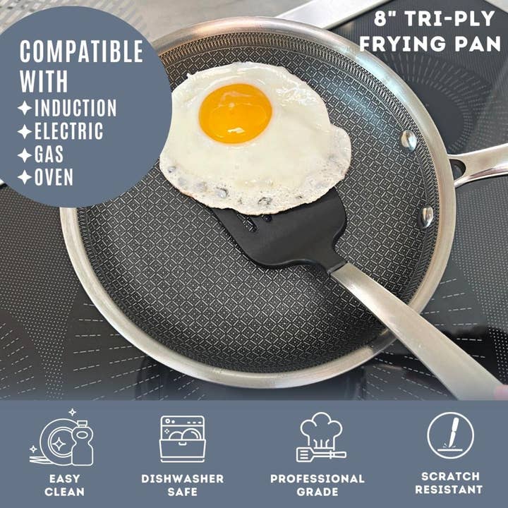 Lexi Home - Wholesale Pan - Diamond Oven Safe Stainless Steel Tri-Ply Frying Pans5