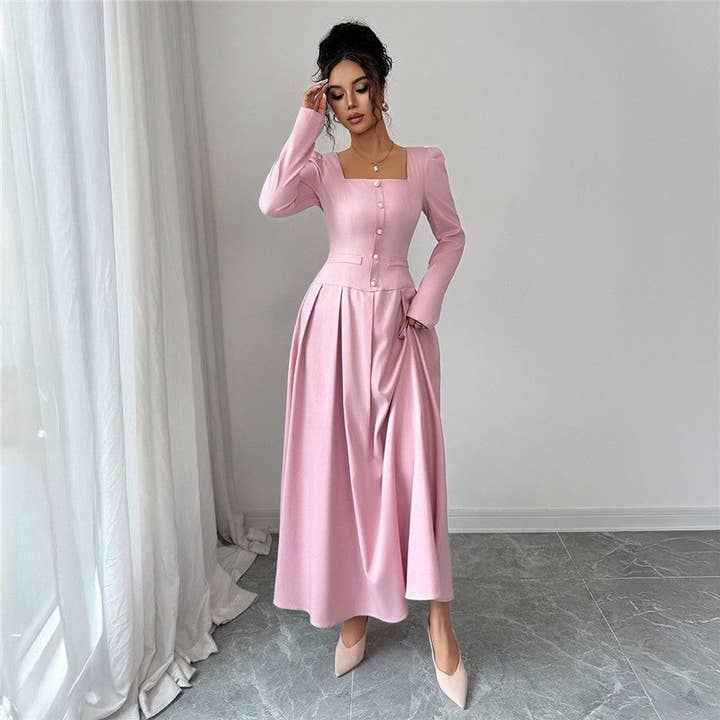 Robe unie simple à manches longues avec ceinture pour la vente par UZ Wholesale Store