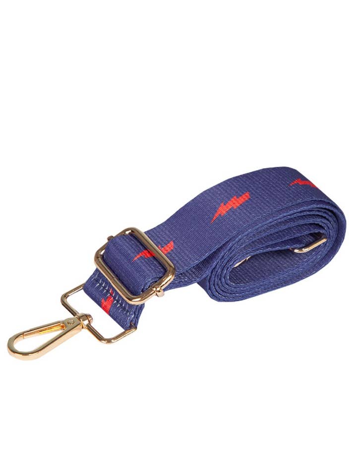 Royal Blue Red Bag Strap With Lightning Bolt Print for wholesale by Sarta Accessories