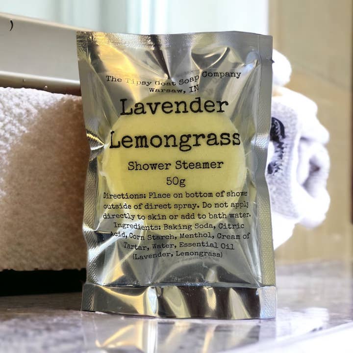 Lavender Lemongrass Shower Steamer for wholesale by The Tipsy Goat Soap Company