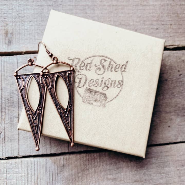 Red Shed Designs - Wholesale Dangle Earrings - Antique Copper Boho Spike Earrings, Boho, Minimalist Earring