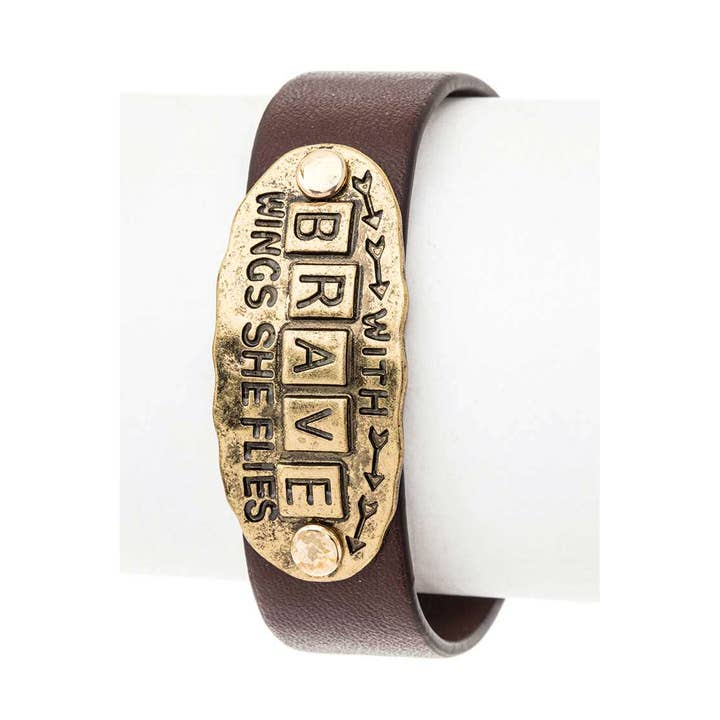 Artini Accessories - Wholesale Bangle Bracelet - BRAVE Embossed Tag Leather Bracelet