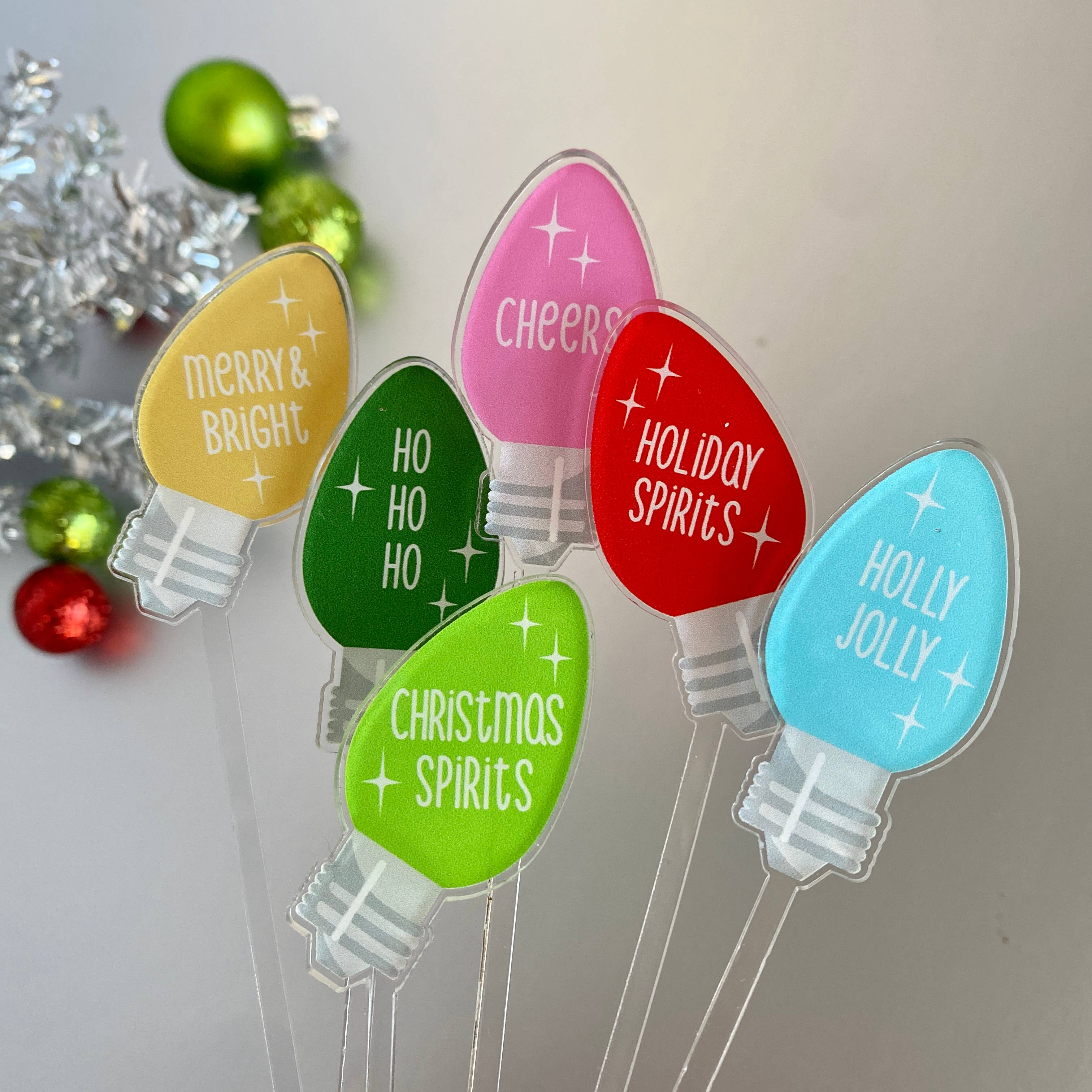 Atomic Kraftworks - Vente Mélangeurs à boisson - Ensemble d'agitateur à boisson en acrylique Christmas Vintage Lights5