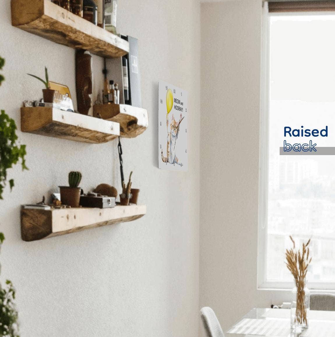 3dRose - Wholesale Wall Clock - 3dRose, Cute Meow and Hooray Kitty Cat in a Yoga Position with Yellow Balloon, Wall Clock4