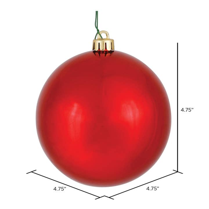 Vickerman 4.75" Red Shiny Ball Ornament, 4 per Bag for wholesale on Faire1