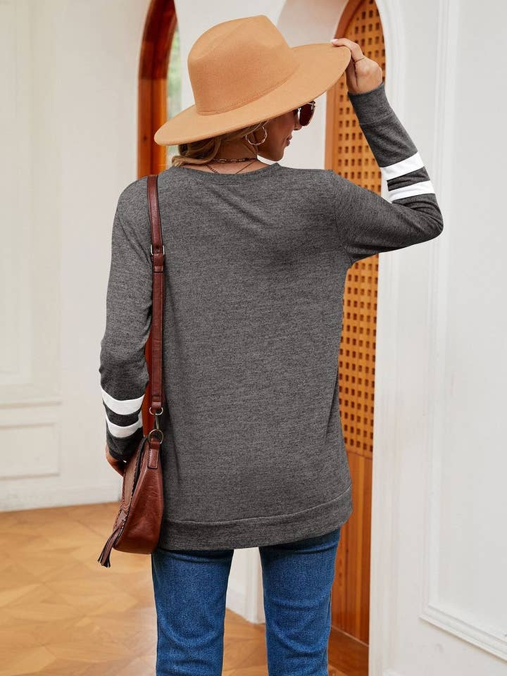 NINEXIS - Wholesale Blouse - Women's - CWTBLL2392_V-NECK LONG-SLEEVED CONTRAST COLOR LOOSE TOP27