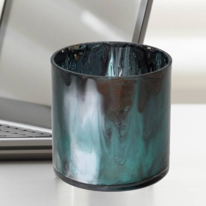 Handgeschilderde Houder Teal, Bruin, Wit - 4" voor wholesale door Amazyng Decor