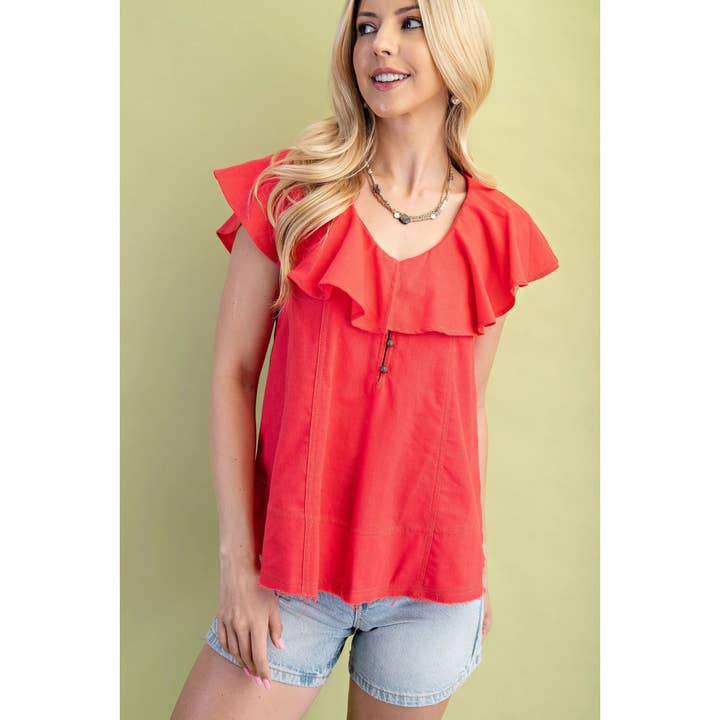 Top à col volanté pour la vente par STYLE USA