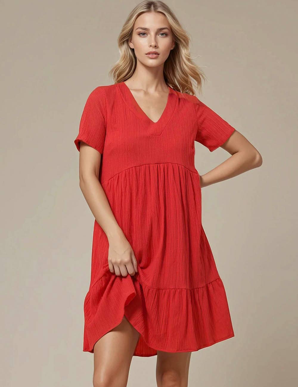 Sweetkama - Vente Robe – femme - Robe courte quotidienne à manches courtes et col en V18