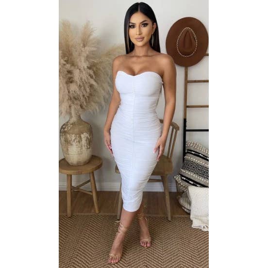 Uptown Apparel - Vendita all'ingrosso Vestito - Donna - Vestito midi a tubino con pieghe e doppio strato12