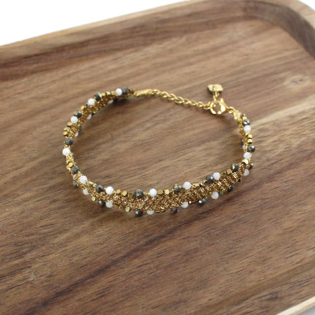 B25268 Mini Stone Bead Edge Stainless Steel Wrap Bracelet for wholesale by Pretty Persuasions