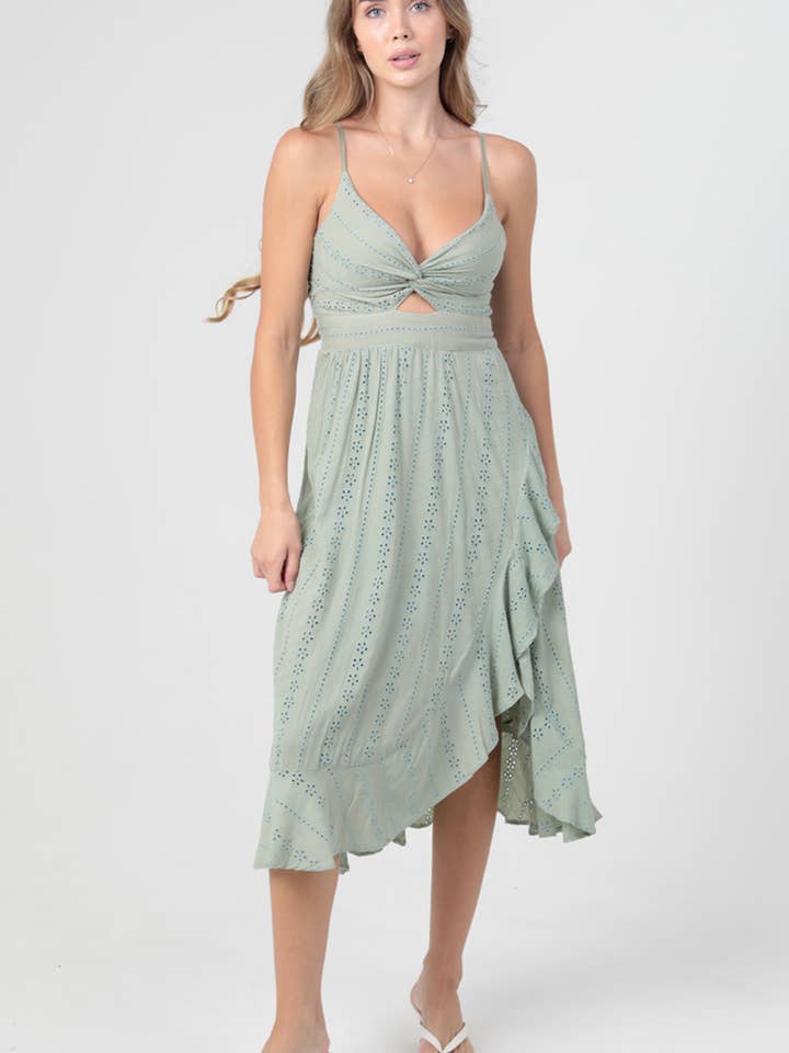 C4F25-EM08 V-AUSSCHNITT TWIST VORNE AUSSCHNITT SEITENSCHLITZ RÜSCHEN MIDI für den Großhandel von ANGIE