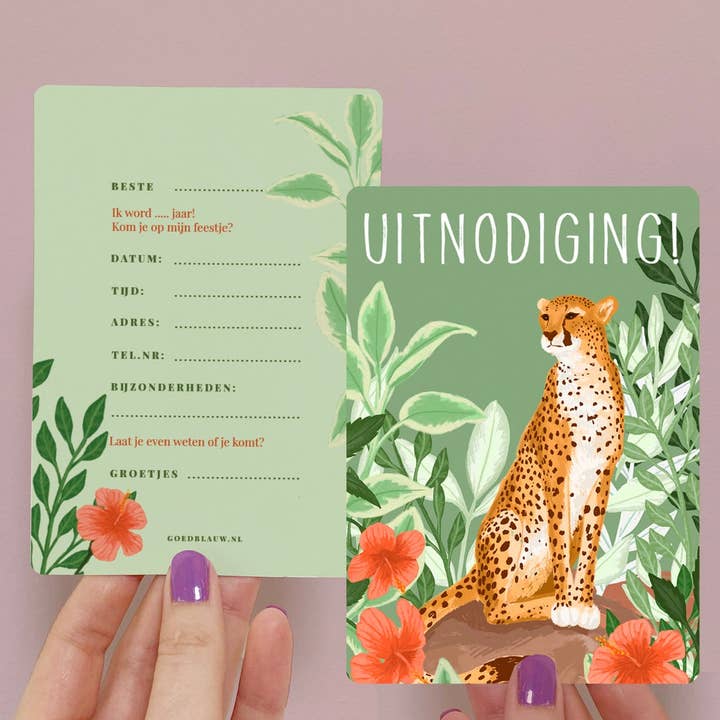 5 x Invitación para fiesta infantil - Guepardo para venta al por mayor de Goed Blauw