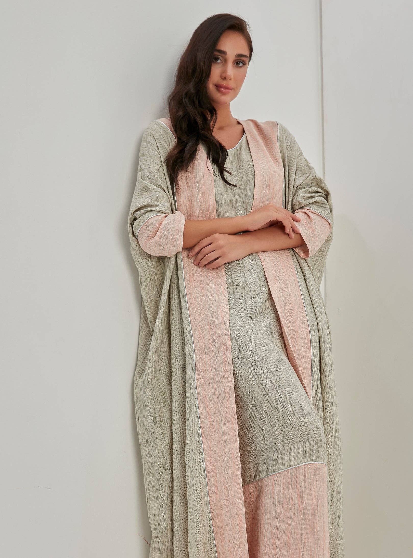 Store WF – wholesale Kaftan – Women's – Linen Cotton Silver Glitter Three Pice Abaya Set17