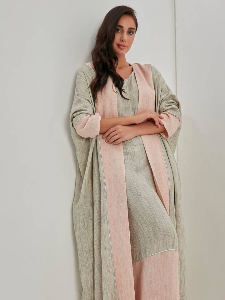 Store WF – wholesale Kaftan – Women's – Linen Cotton Silver Glitter Three Pice Abaya Set17