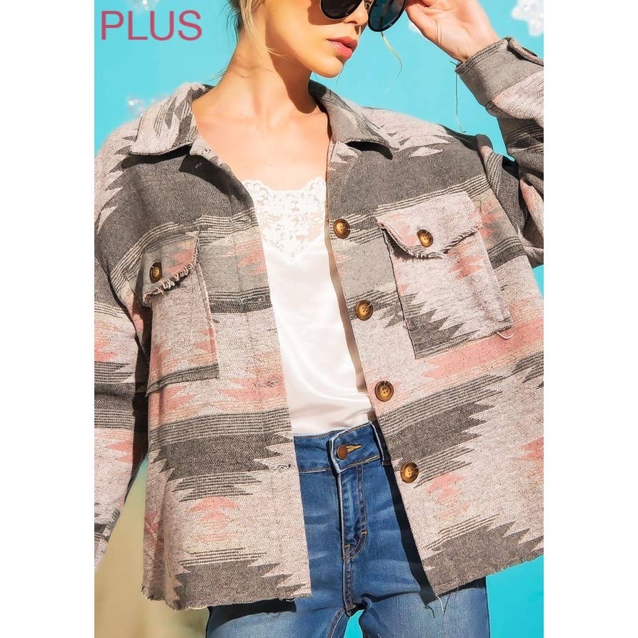 Coloring You – Engroshandel Skjortejakke/shacket – til kvinder – TRIBAL AZTEC MØNSTER KNAP NED SHACKET10