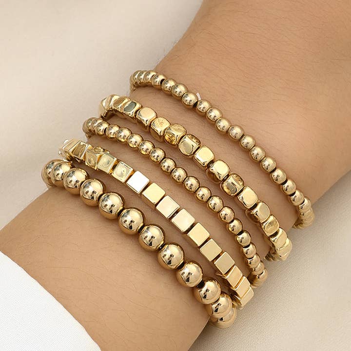 Gold Cube Beaded 5 Pcs Bracelet for wholesale on Faire