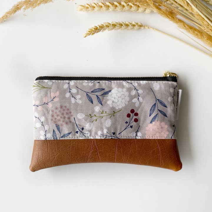 Coin purse in light gray floral for wholesale by September Skye Bags & Accessories