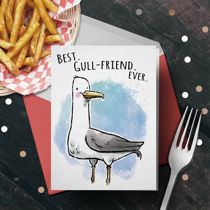 Carte d'anniversaire « Best Gull-friend » - Funny Pun Friend pour la vente par Aaron Millard Illustration