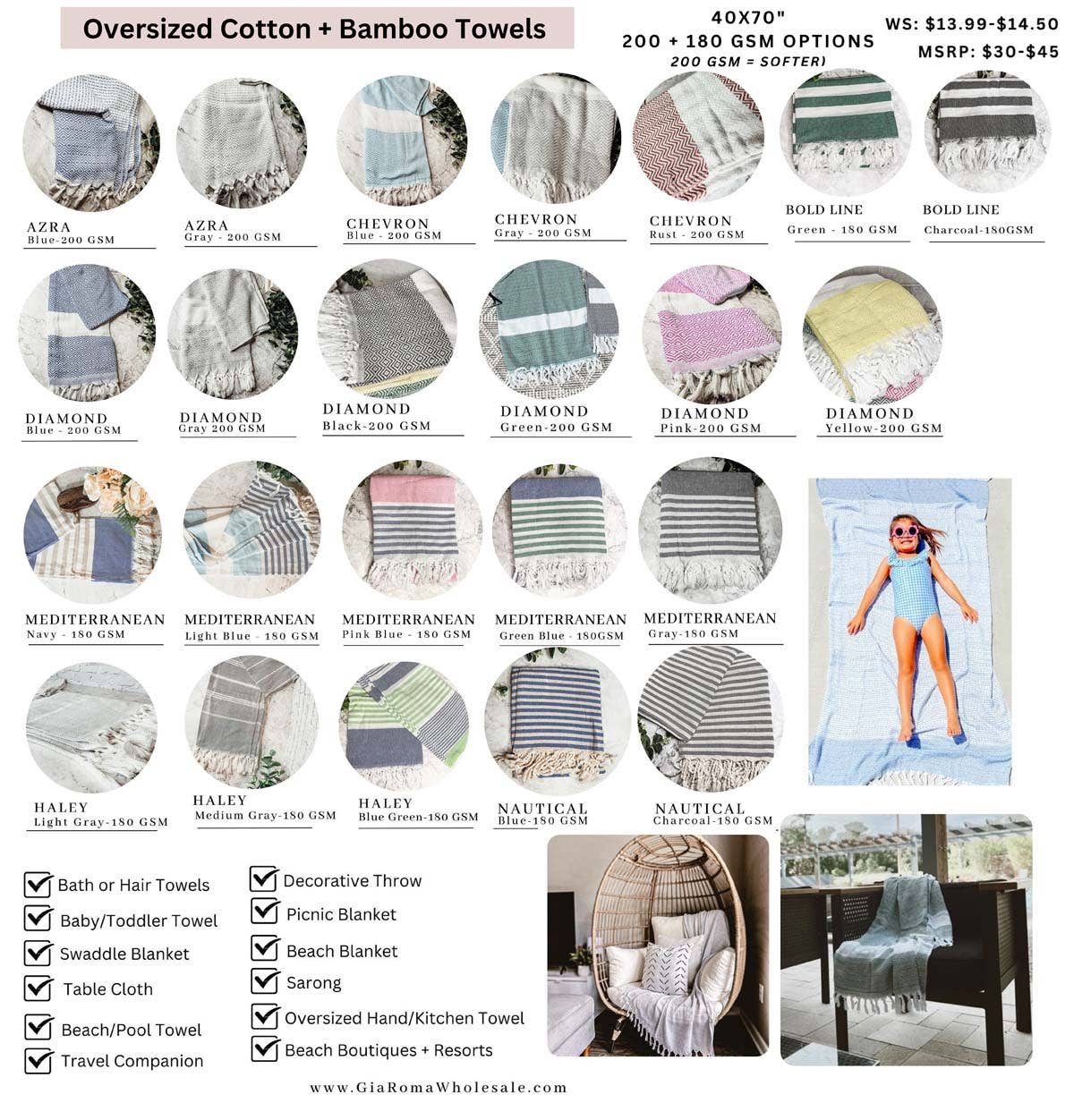 Gia Roma - Wholesale Bath Towel - Large Cotton Towels & Decorative Accent with Bamboo Tassels1