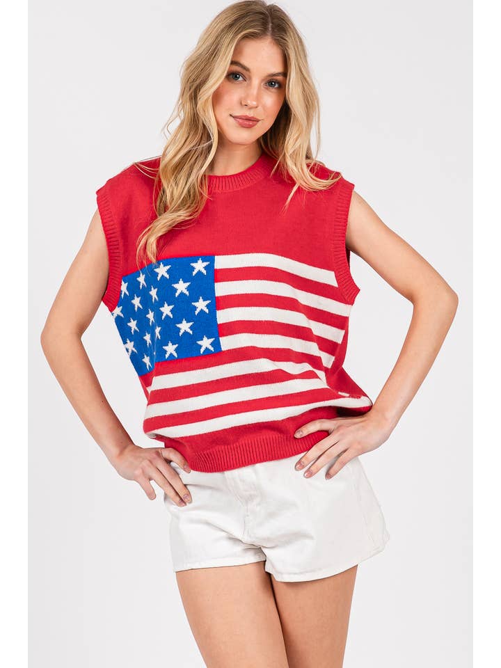 Sewn and Seen – Großhandel Pullunder – Damen – AMERIKANISCHE FLAGGE PULLOVERWESTE ZUM 4. JULI2