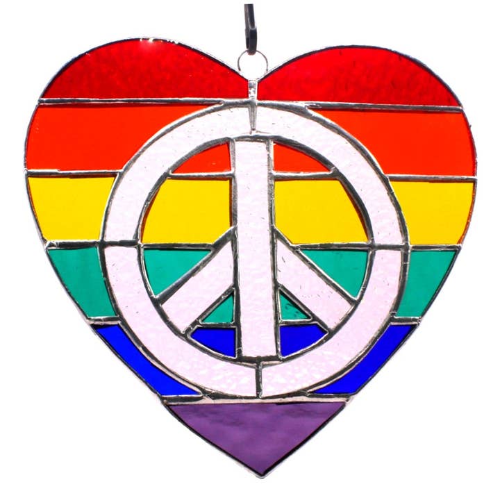 Regenbogen-Friedensherz-Buntglas-Sonnenfänger 16,5 cm x 16,5 cm für den Großhandel von DGE Distribution