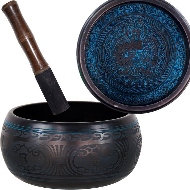Singing Bowl Round Sides 8" Medicine Buddha Blue (Each) for wholesale by Kheops International