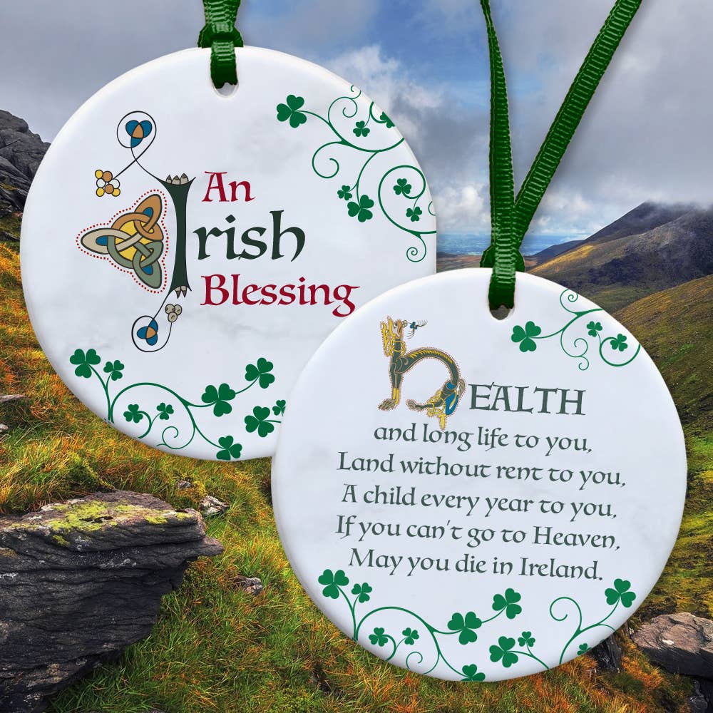 Aran Art Studio – wholesale Prydnad – Keramiskt prydnadsföremål med irländsk välsignelse "Hälsa och långt liv"2