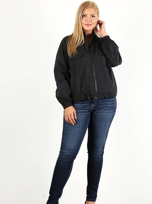 Black Plus Size Windbreaker Light-Weight Jacket SS1842P-J for wholesale on Faire