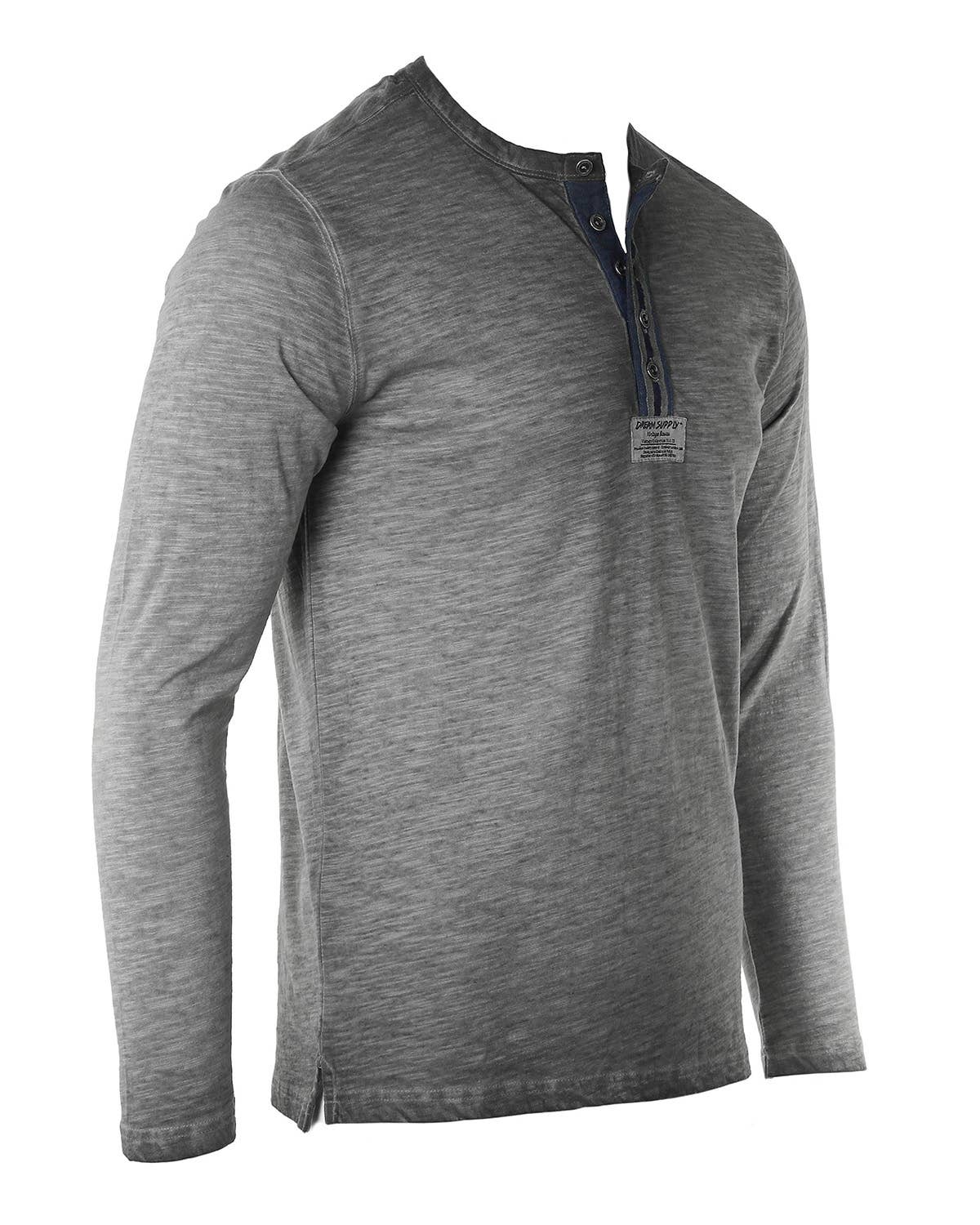 ZIMEGO - Wholesale T-Shirt - Men's - Men's Long Sleeve Crew Neck Vintage Henley T-Shirt - On Sale2