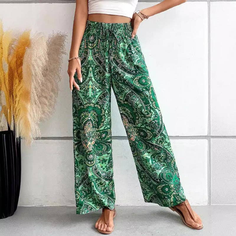 safistyle - Wholesale Pants - Women's - Printed Elastic Waist Wide-Leg Pants for Women5