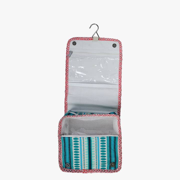 Teal Pink CS2489 Mary Grace Striped Cotton Toiletry/Cosmetic Kit for wholesale on Faire