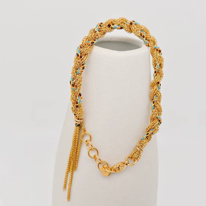 Mio Queena - Vente Bracelets maillon et chaîne - Bracelet tissé en chaîne et corde en acier inoxydable plaqué or 18 carats - FGS