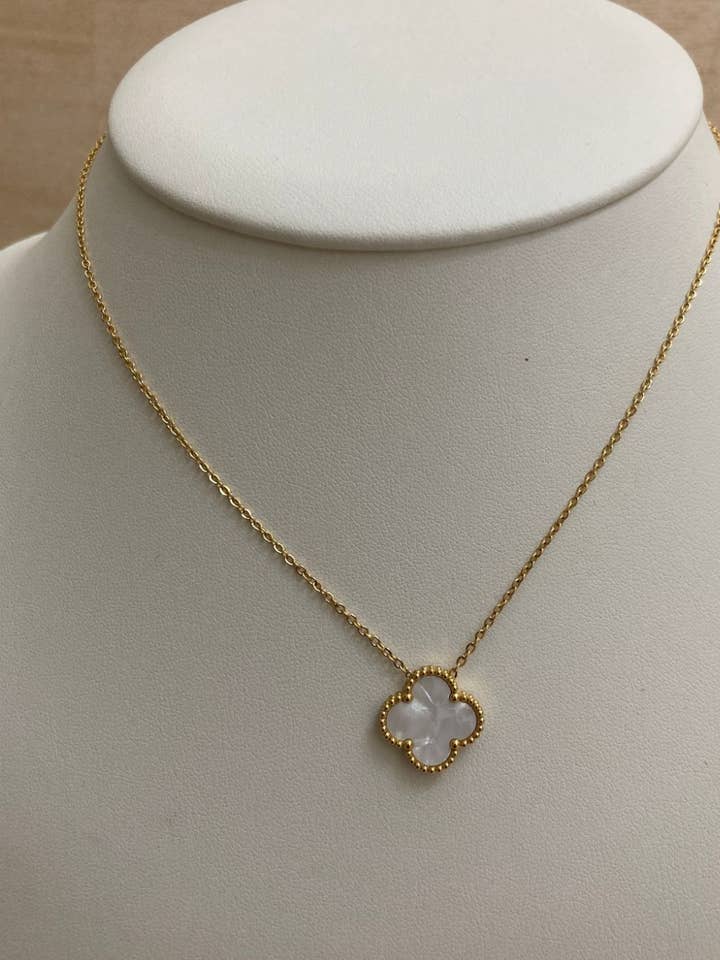 White Dainty Clover Necklace for wholesale by MABEL LOVE CO