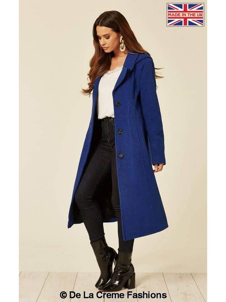 De La Creme Fashions - Vente Manteau – femme - Manteau mi-long à capuche en laine et cachemire Beatrice13