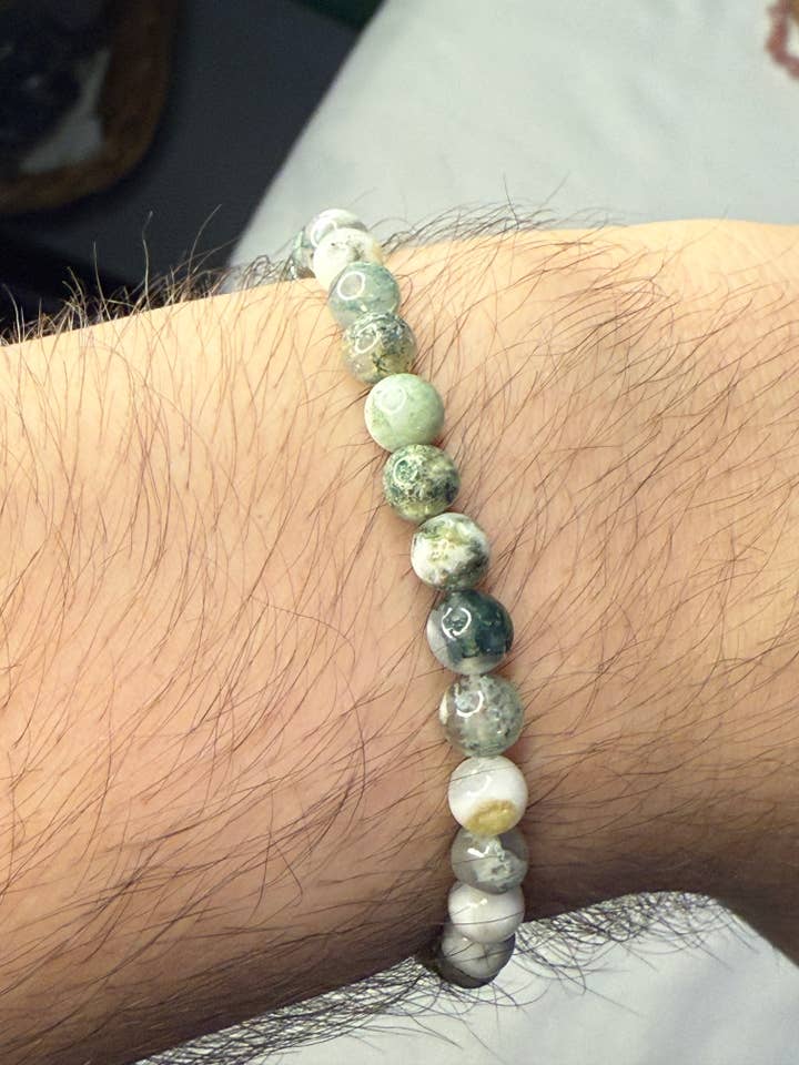6mm Moss Agate Bracelet for wholesale by Chaotic Crystal Chick Co.