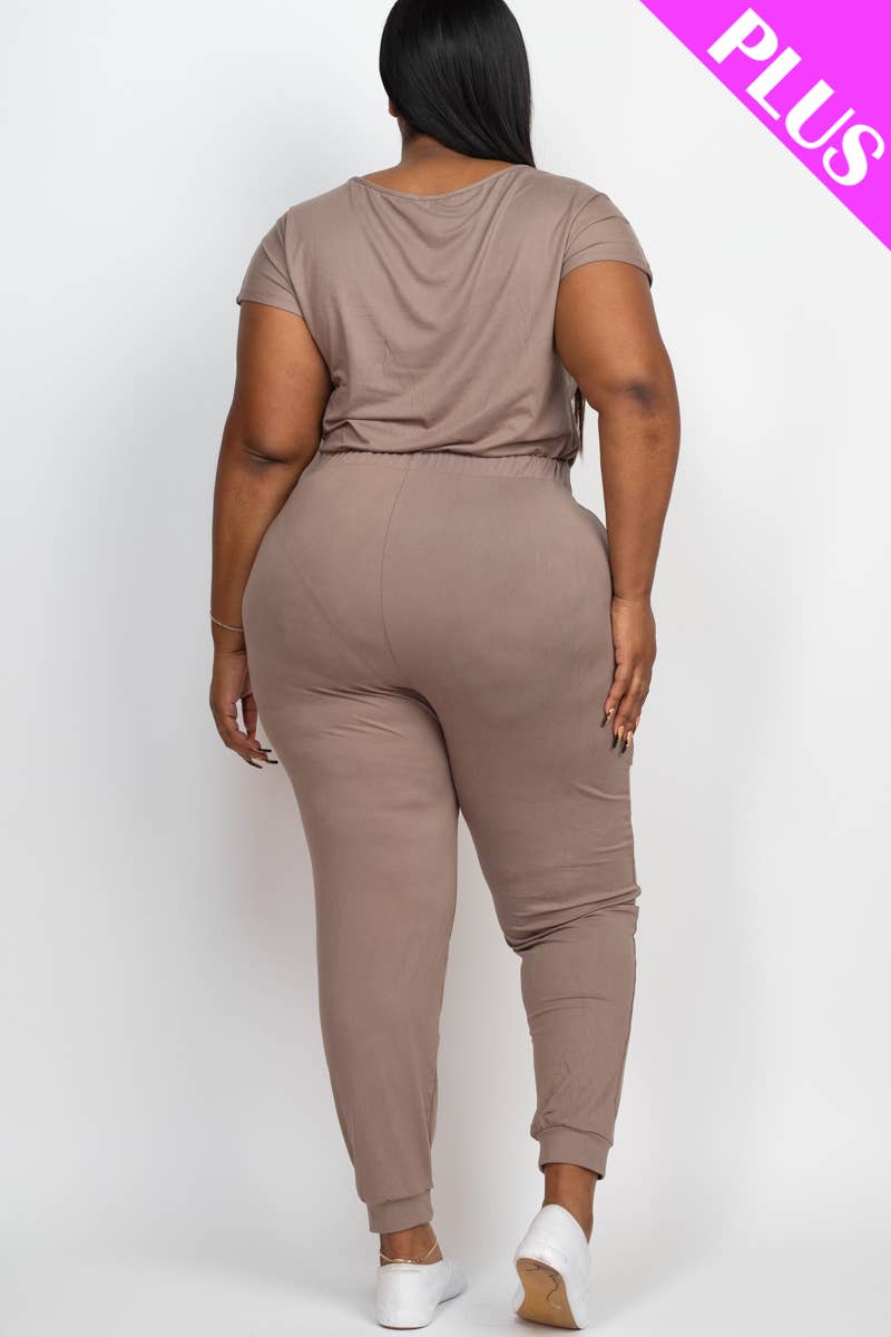CAPELLA APPAREL - Wholesale Jumpsuit - Women's - Plus Size Solid Drawstring Jumpsuit4