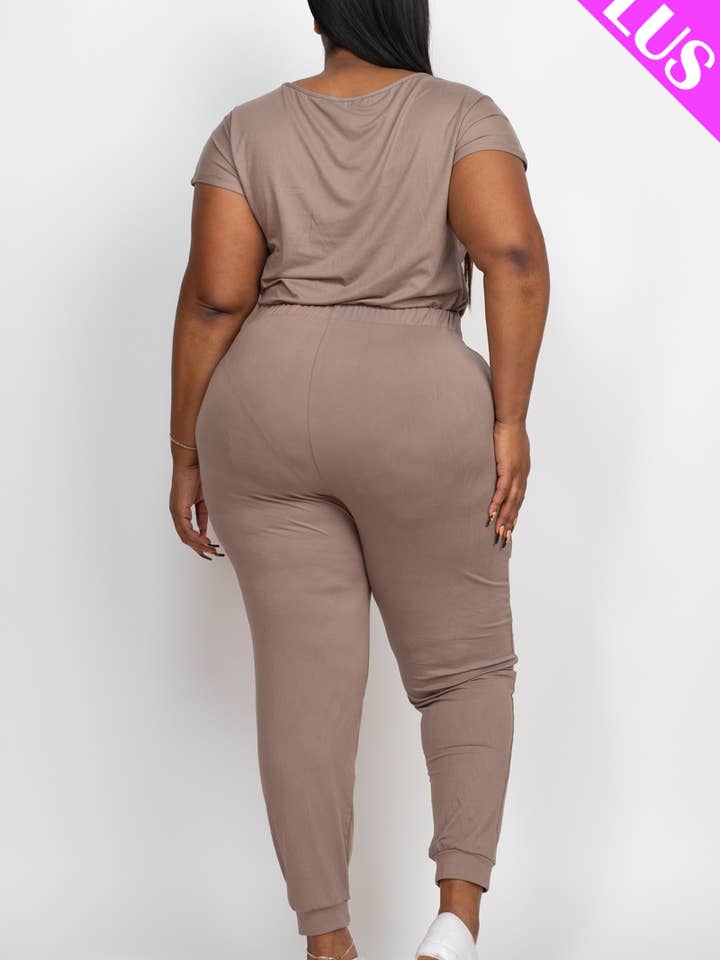 CAPELLA APPAREL - Wholesale Jumpsuit - Women's - Plus Size Solid Drawstring Jumpsuit4
